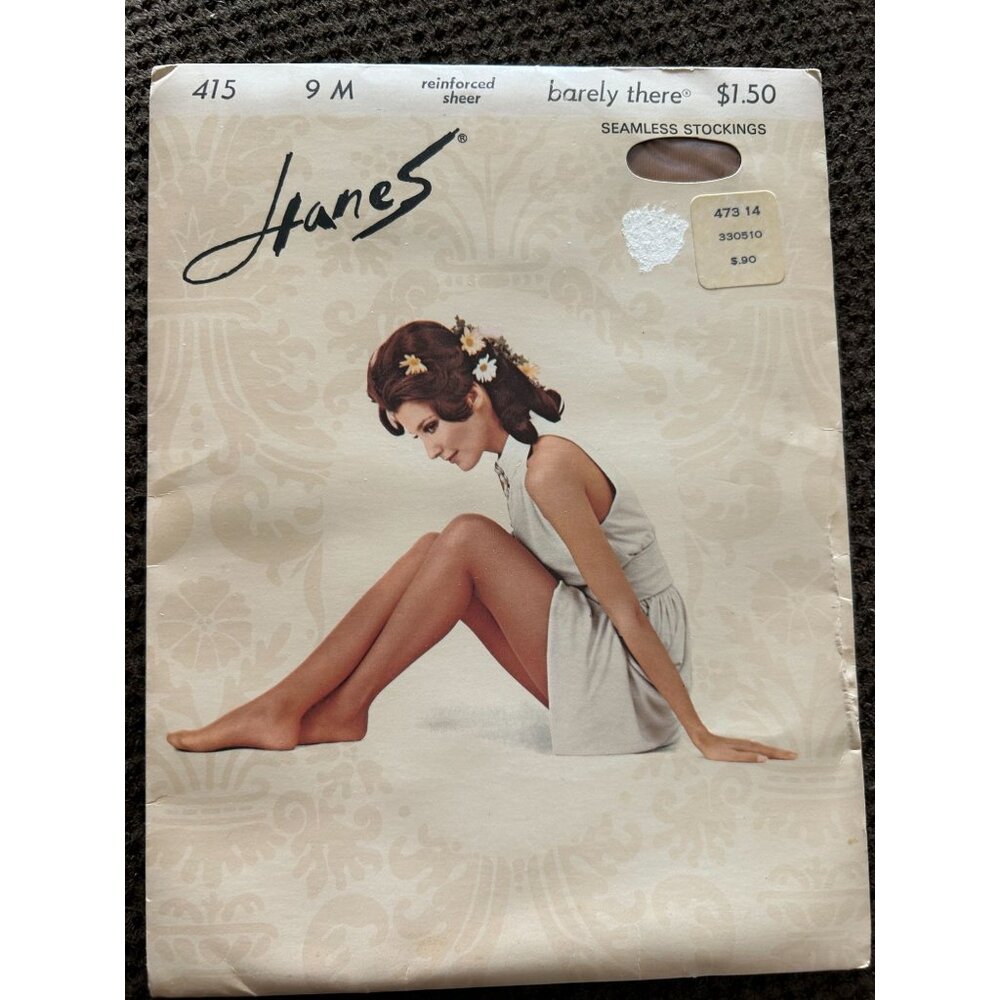 Hanes Barely There Seamless Stockings Reinforced Sheer Size 9 Medium Vintage 196